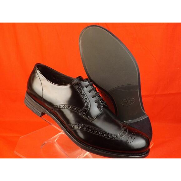 NIB PRADA 2EE061 BLACK PATENT LEATHER LACE UP WINGTIP PERFORATED OXFORDS 10 ITAL